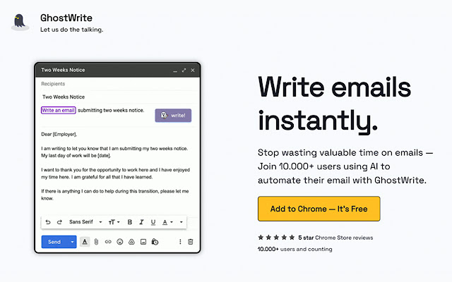 Ghostwrite: ChatGPT Email Assistant  from Chrome web store to be run with OffiDocs Chromium online