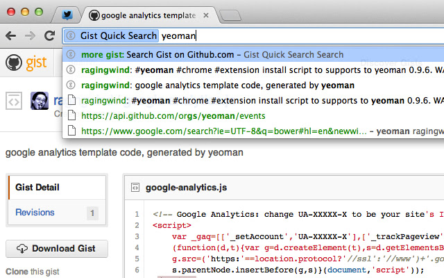 Gist Quick Search  from Chrome web store to be run with OffiDocs Chromium online