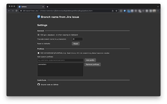 Git branch name from Jira  from Chrome web store to be run with OffiDocs Chromium online
