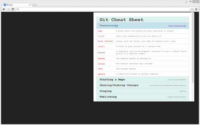 Git Cheat Sheet  from Chrome web store to be run with OffiDocs Chromium online