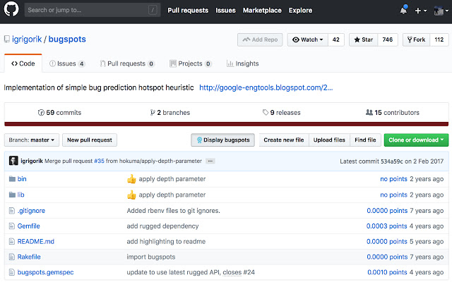 github bugspots extension  from Chrome web store to be run with OffiDocs Chromium online