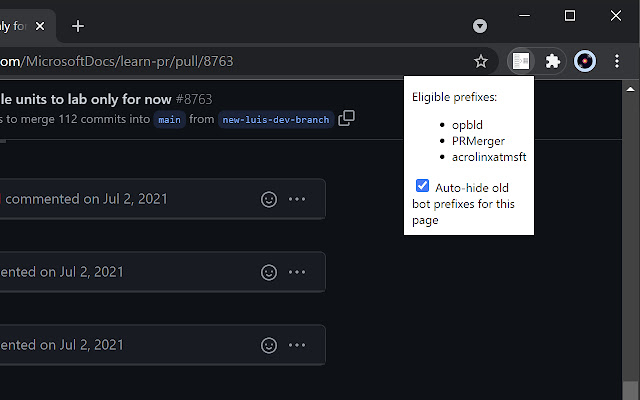 GitHub comment minimizer  from Chrome web store to be run with OffiDocs Chromium online