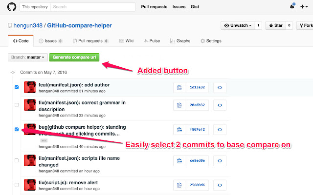 GitHub compare helper  from Chrome web store to be run with OffiDocs Chromium online