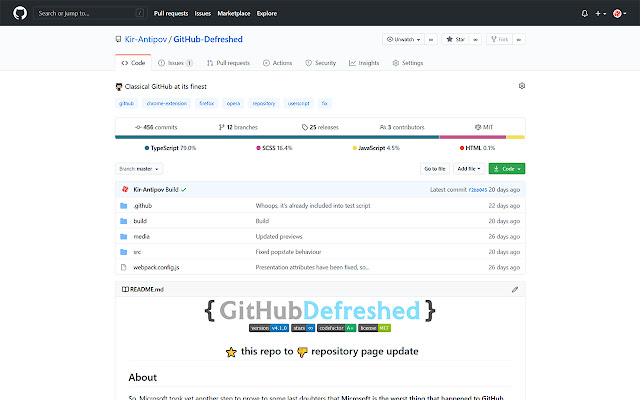 GitHub Defreshed  from Chrome web store to be run with OffiDocs Chromium online
