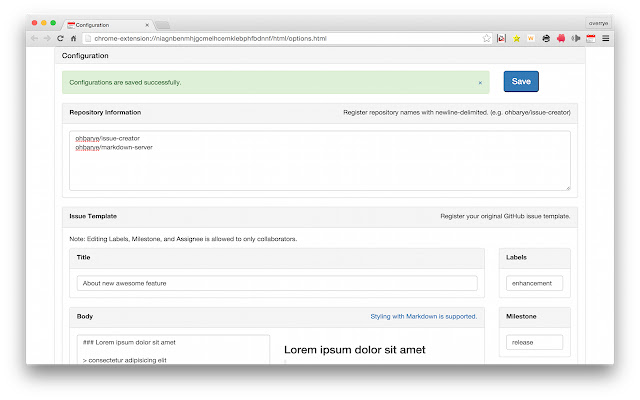 GitHub Issue Creator  from Chrome web store to be run with OffiDocs Chromium online