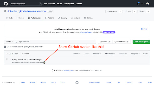 GitHub issues user icon  from Chrome web store to be run with OffiDocs Chromium online