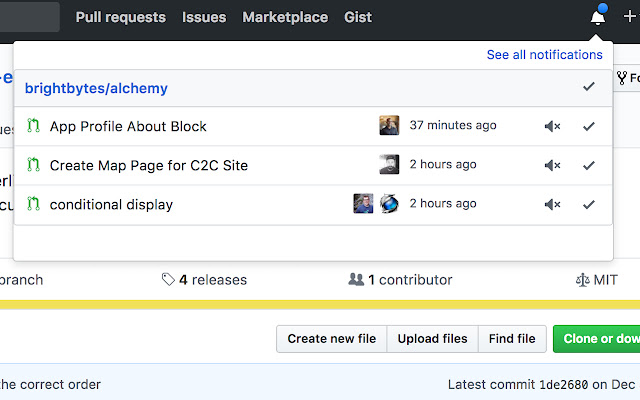 GitHub Notifications Popover  from Chrome web store to be run with OffiDocs Chromium online