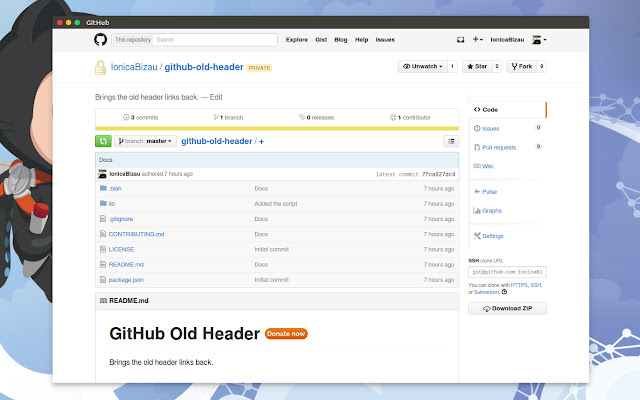GitHub Old Header  from Chrome web store to be run with OffiDocs Chromium online