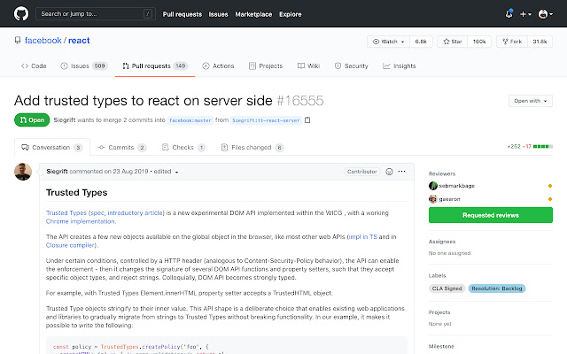 GitHub PR reviewers  from Chrome web store to be run with OffiDocs Chromium online