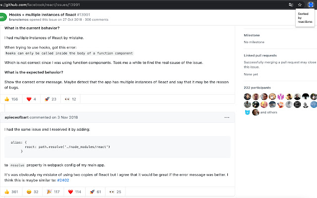 GitHub Sort by Reactions  from Chrome web store to be run with OffiDocs Chromium online