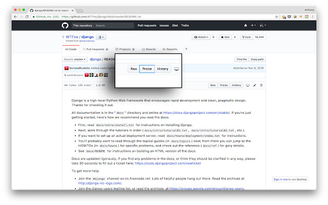 git praise  from Chrome web store to be run with OffiDocs Chromium online