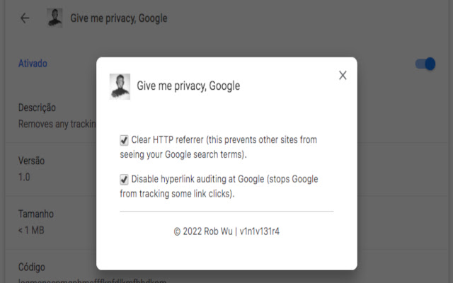 Give me privacy, Google  from Chrome web store to be run with OffiDocs Chromium online