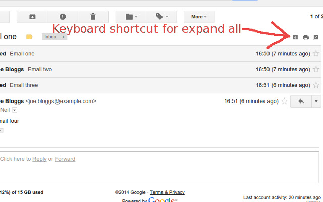 Gmail Expand all keyboard shortcut  from Chrome web store to be run with OffiDocs Chromium online