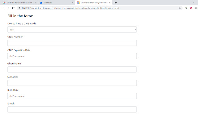 GNIB/IRP appointment scanner  from Chrome web store to be run with OffiDocs Chromium online