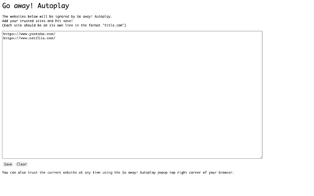 Go Away! Autoplay  from Chrome web store to be run with OffiDocs Chromium online
