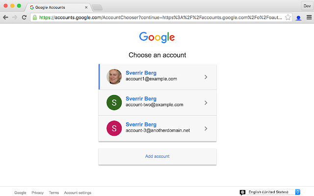 Google Account Chooser  from Chrome web store to be run with OffiDocs Chromium online