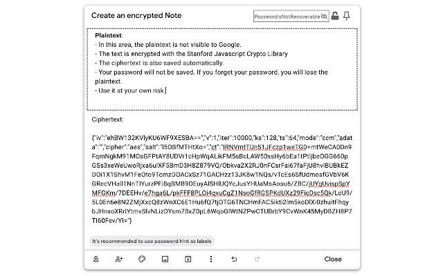 Google Keep Encryptor  from Chrome web store to be run with OffiDocs Chromium online