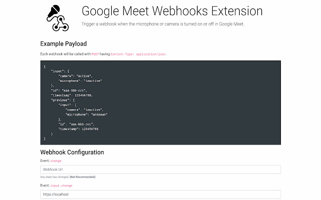 Google Meet Webhooks  from Chrome web store to be run with OffiDocs Chromium online