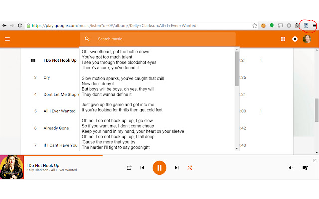 Google Music Lyrics  from Chrome web store to be run with OffiDocs Chromium online