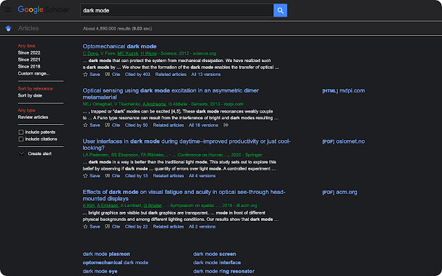 Google Scholar DarkMode ze sklepu internetowego Chrome do uruchomienia z OffiDocs Chromium online