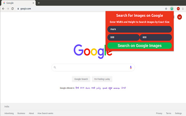 Google Search Images by Exact Size  from Chrome web store to be run with OffiDocs Chromium online