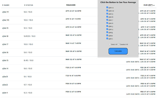 Gradescope Grade Calculator  from Chrome web store to be run with OffiDocs Chromium online