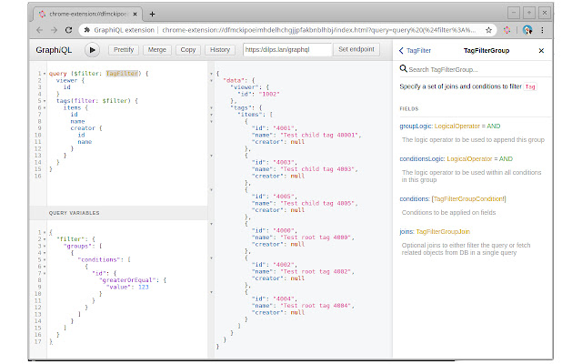 GraphiQL extension  from Chrome web store to be run with OffiDocs Chromium online