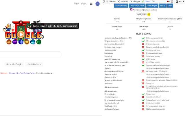 GreenIT Analysis  from Chrome web store to be run with OffiDocs Chromium online