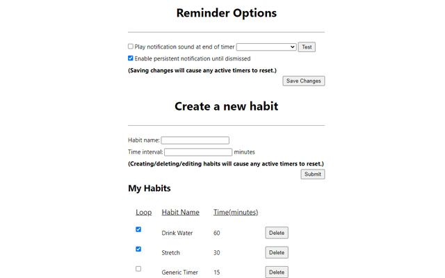 Habit Reminder  from Chrome web store to be run with OffiDocs Chromium online