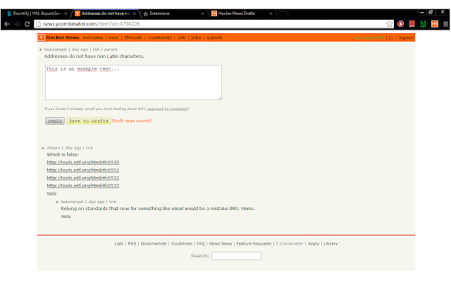 Hacker News Drafts  from Chrome web store to be run with OffiDocs Chromium online