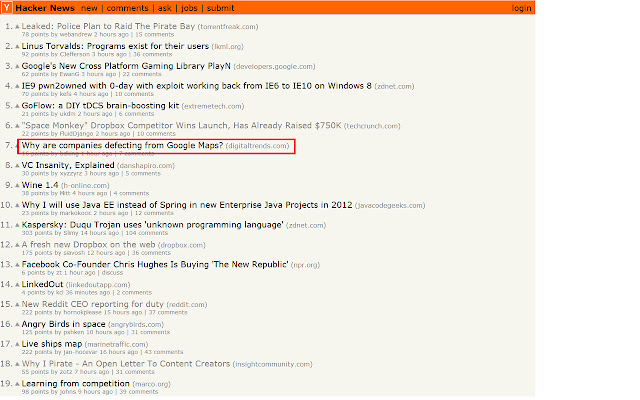 Hacker News New Tab  from Chrome web store to be run with OffiDocs Chromium online