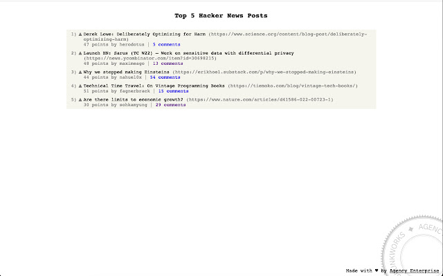 Hacker News New Tab Page  from Chrome web store to be run with OffiDocs Chromium online