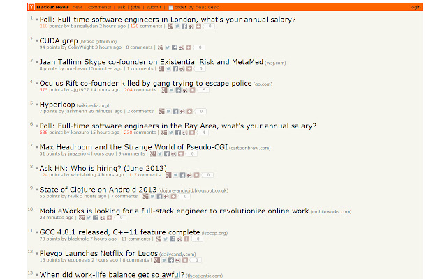 Hacker News Tweak  from Chrome web store to be run with OffiDocs Chromium online