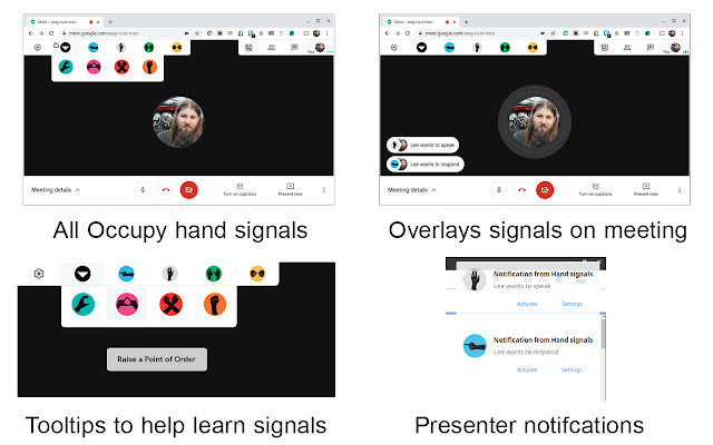 Hand Signals Hand signals for Google Meet  from Chrome web store to be run with OffiDocs Chromium online