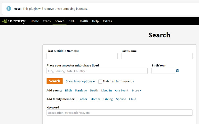 Hide Ancestry banners  from Chrome web store to be run with OffiDocs Chromium online