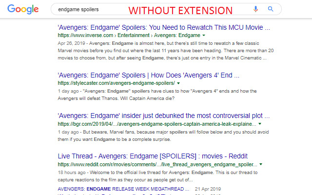 Hide Avengers:Endgame Spoilers  from Chrome web store to be run with OffiDocs Chromium online