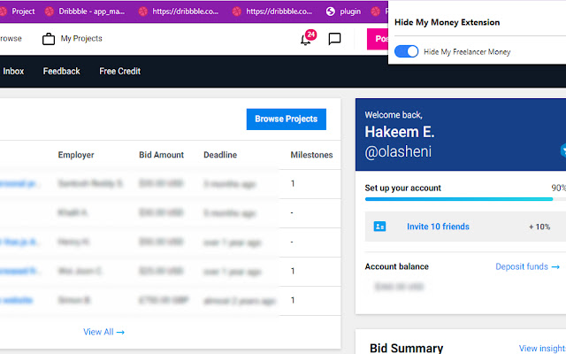 Hide My Money Freelancer.com  from Chrome web store to be run with OffiDocs Chromium online