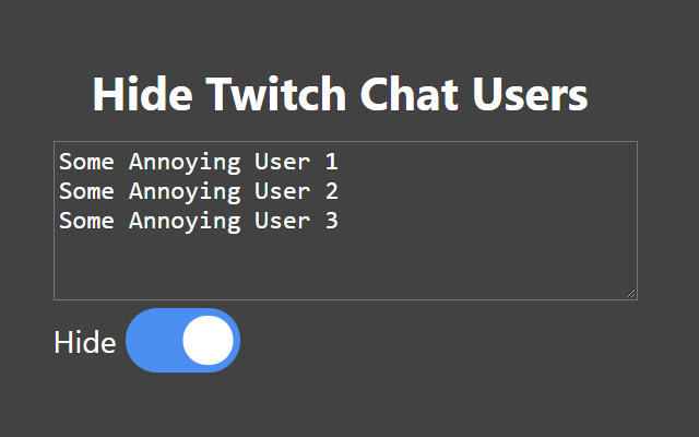 Hide Twitch Chat Users  from Chrome web store to be run with OffiDocs Chromium online