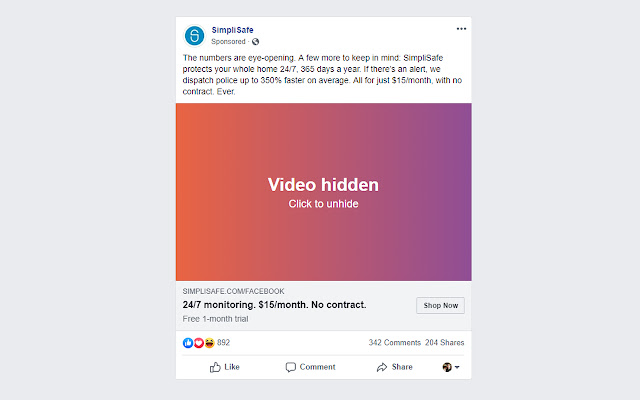 Hide Videos For Facebook  from Chrome web store to be run with OffiDocs Chromium online