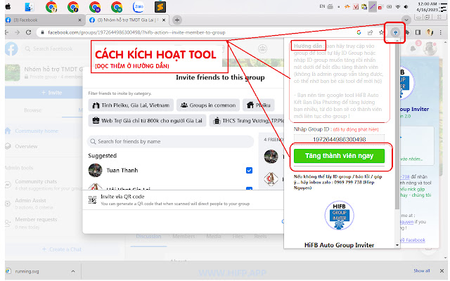 HiFB Auto Group Inviter Mời nhóm Facebook  from Chrome web store to be run with OffiDocs Chromium online