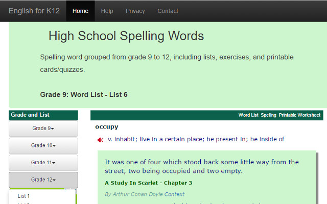 High School Spelling Words  from Chrome web store to be run with OffiDocs Chromium online