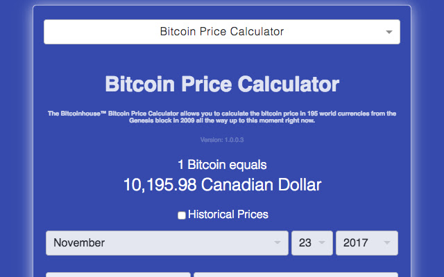 Historical Bitcoin Price Calculator  from Chrome web store to be run with OffiDocs Chromium online