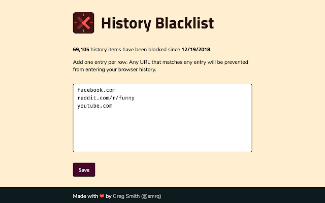 History Blacklist  from Chrome web store to be run with OffiDocs Chromium online