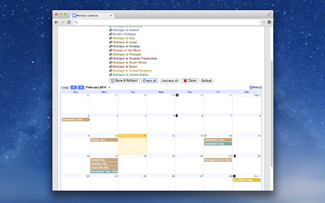 Holidays Calendar with Drive  from Chrome web store to be run with OffiDocs Chromium online