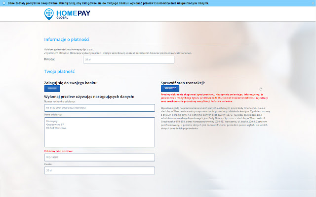 Homepay automatyzacja płatności  from Chrome web store to be run with OffiDocs Chromium online