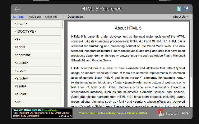 HTML5 Reference  from Chrome web store to be run with OffiDocs Chromium online