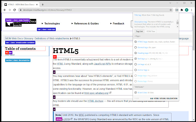 HTML Visual Validation  from Chrome web store to be run with OffiDocs Chromium online