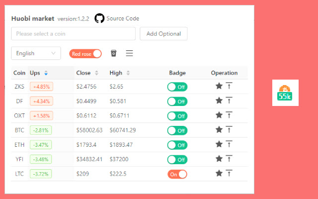 Huobi market  from Chrome web store to be run with OffiDocs Chromium online