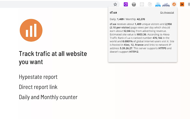 HYPESTAT website Traffic report  from Chrome web store to be run with OffiDocs Chromium online