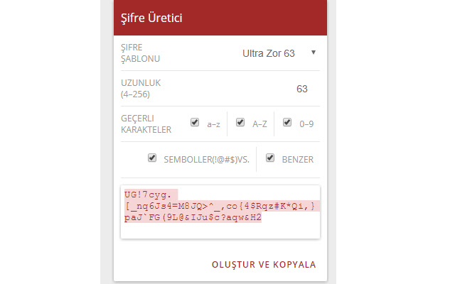 Şifre Oluştur Password Generator  from Chrome web store to be run with OffiDocs Chromium online